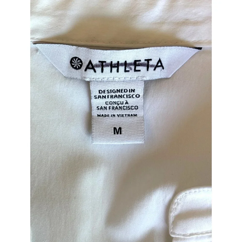 Athleta Womens Shirt Medium Tunic Blouse Pullover White Elastic Waist Oversized‎